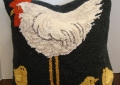 Chicken with Chicks Wool Hook Pillow