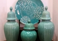 Ceramic Turquoise Plate and Lidded Jars